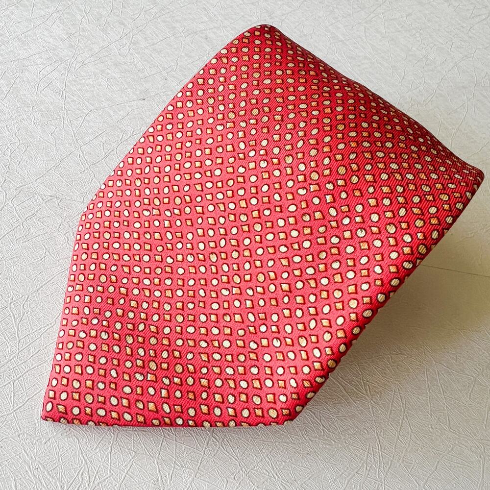 VTG Hermes Men's Neck Tie 100 silk Made in France Red Geometric Dot Pattern